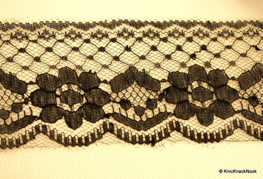 Black Embroidered Net Lace Trim Ribbon 50mm wide